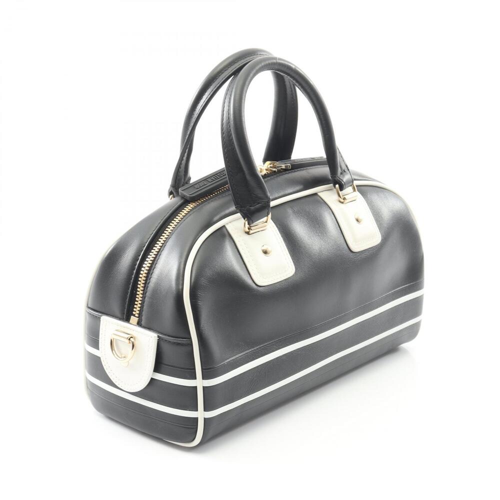 Dior VIBE Bowling Handbag Leather Black Bag White